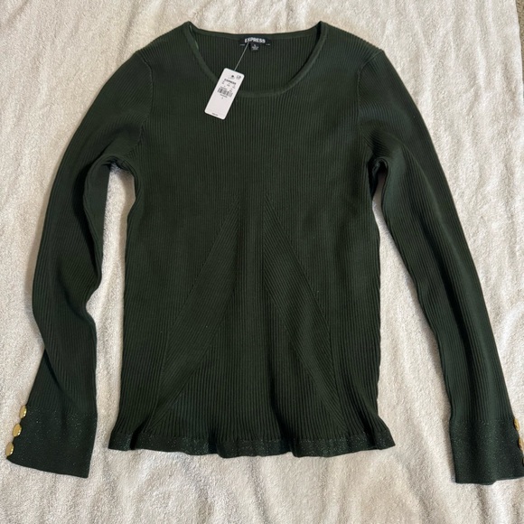 Express Ribbed Shine Button cuff crew neck sweater - Picture 5 of 6